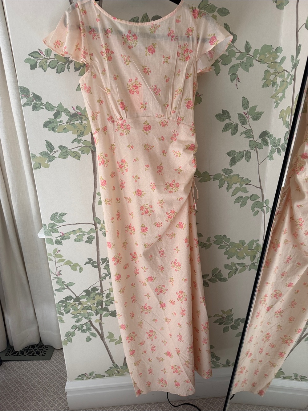 Floral Pink Maxi Dress with Cap Sleeves